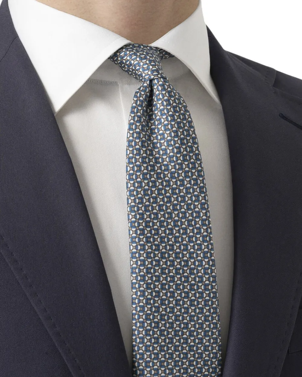 ETON Beige Geometric Print Silk Tie