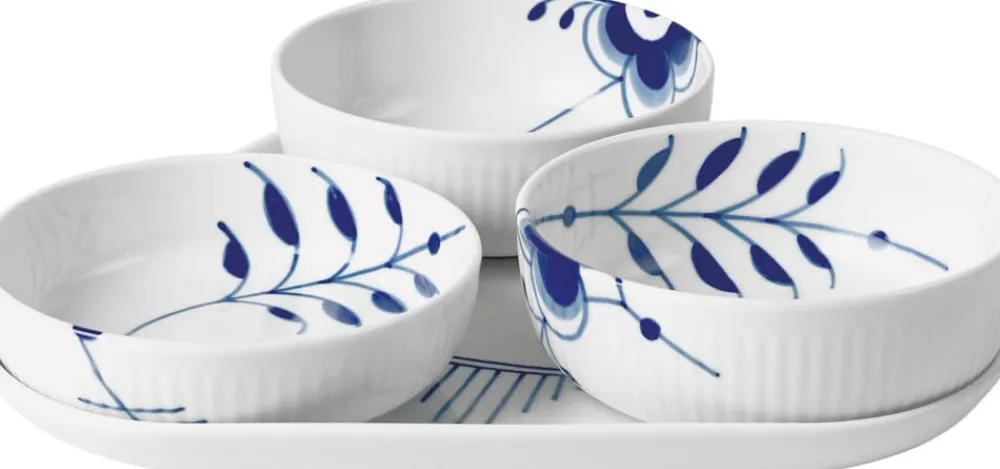 Blå Mega Riflet Serveringssæt 4 dele>Royal Copenhagen Clearance