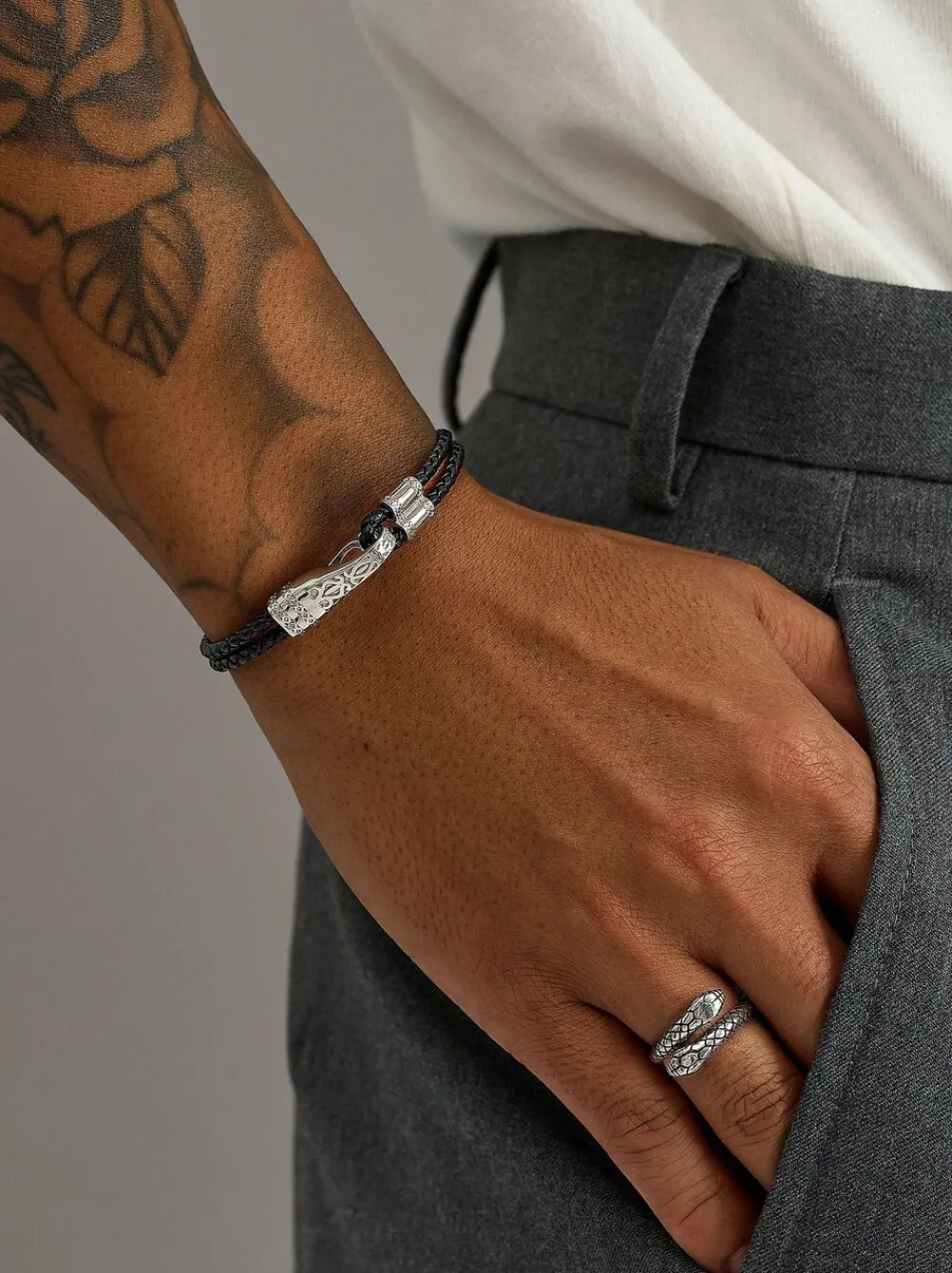 Nialaya Leather Bracelet with Silver Clasp Black Best