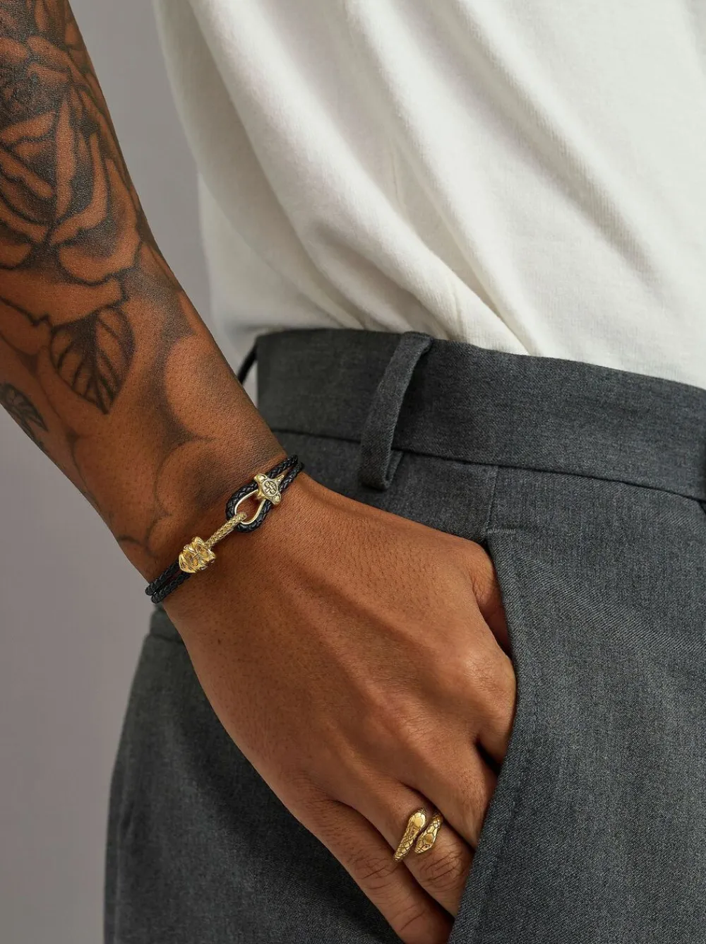 Leather Bracelet with Gold Rope Clasp>Nialaya Clearance