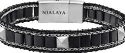 Onyx Stud Bracelet with Silver><noscript><img width=