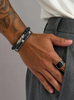 Onyx Stud Bracelet with Silver><noscript><img width=