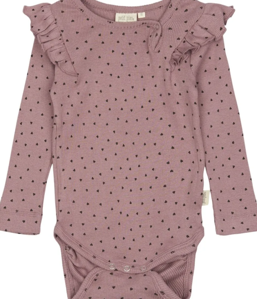 Børn PETIT PIAO Body L/S Frill Modal heart