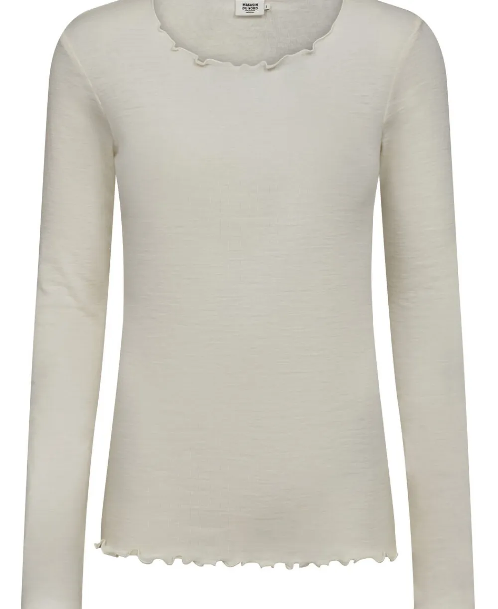 Cilla 14 Langærmede striktrøje med bølgende kant - 100% Merino uld>Magasin du Nord Collection Hot