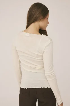 Cilla 14 Langærmede striktrøje med bølgende kant - 100% Merino uld><noscript><img width=