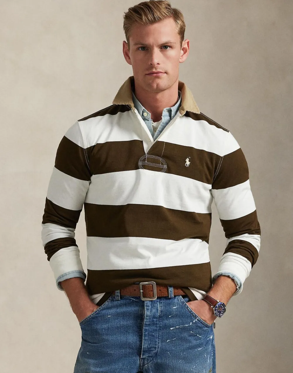 Polo Ralph Lauren Classic Fit Khaki-Collar Rugby Shirt