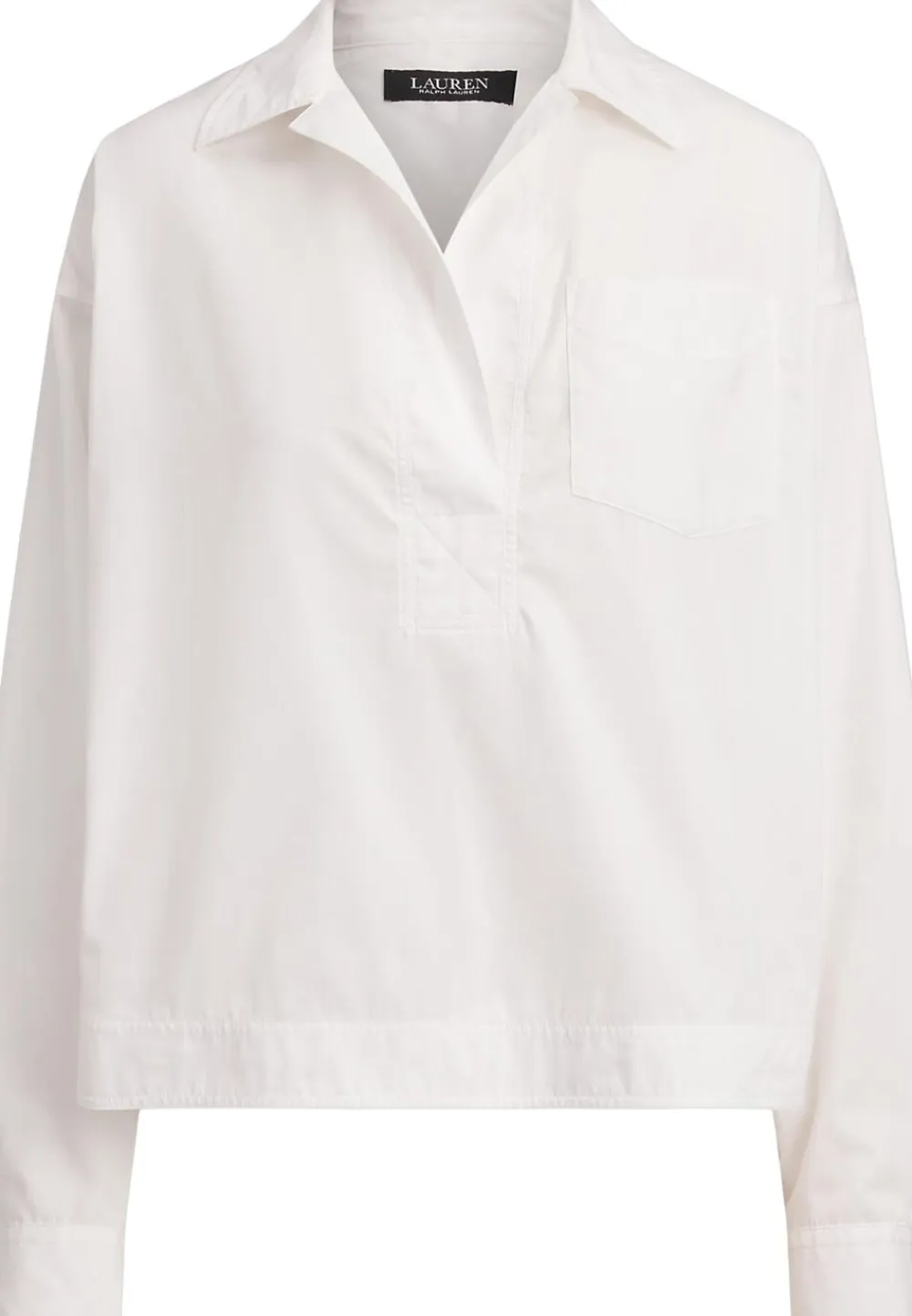 Lauren Ralph Lauren Cotton Broadcloth Cropped Shirt Hvid Outlet