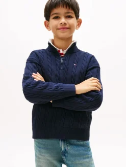 COTTON CABLE HALF ZIP SWEATER>Tommy Hilfiger New