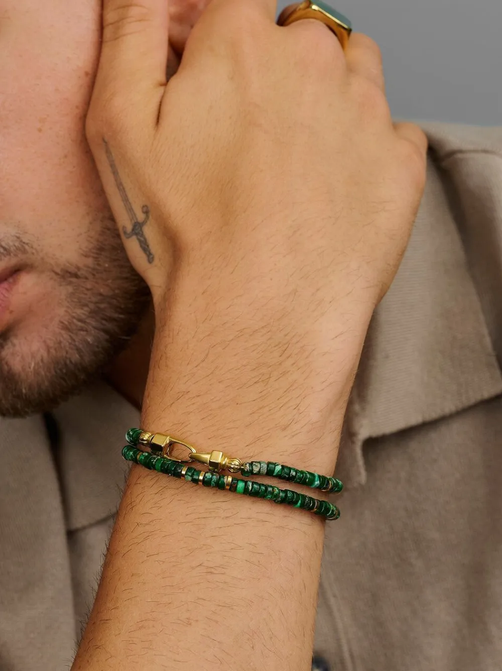 Nialaya Dark Malachite Heishi Wrap Bracelet