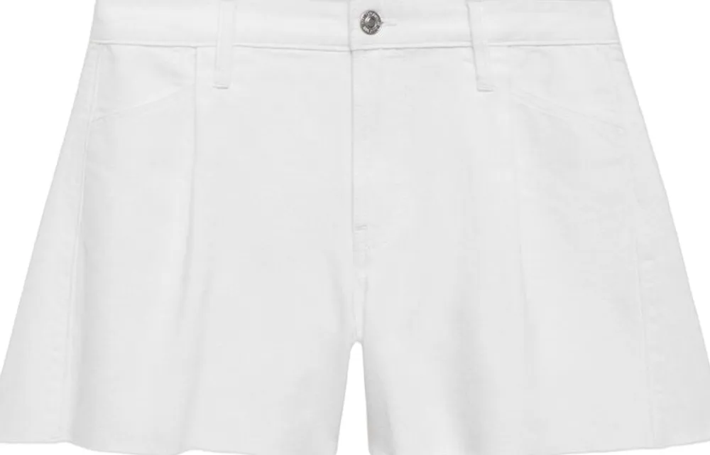 Denim shorts with frayed hem and pl>MANGO