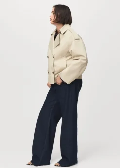 Double-breasted cropped trench coat><noscript><img width=
