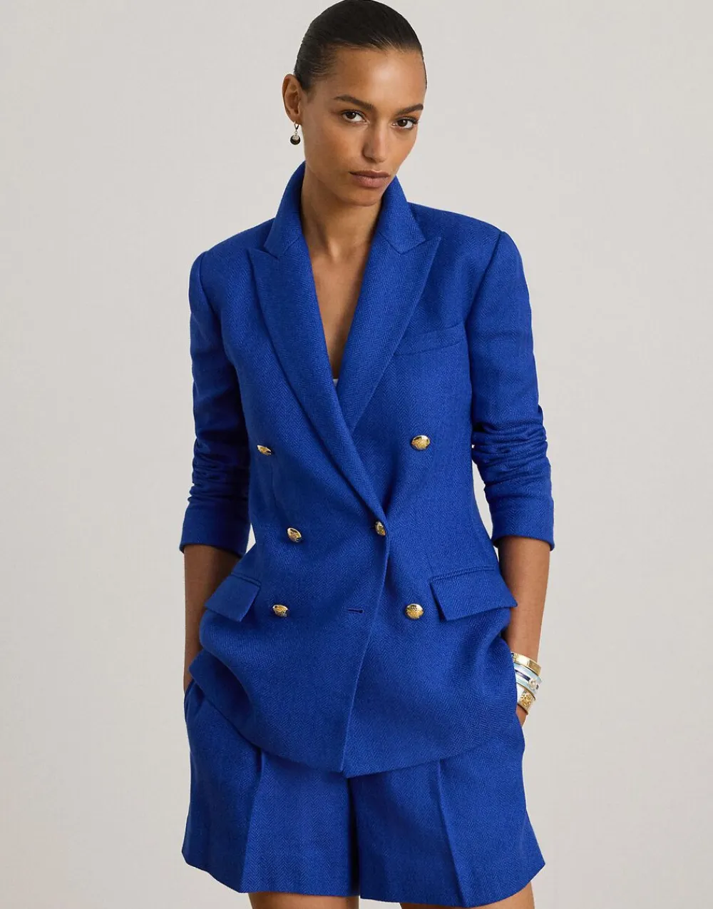 Lauren Ralph Lauren Double-Breasted Linen-Cotton Blazer Cruise royal Clearance