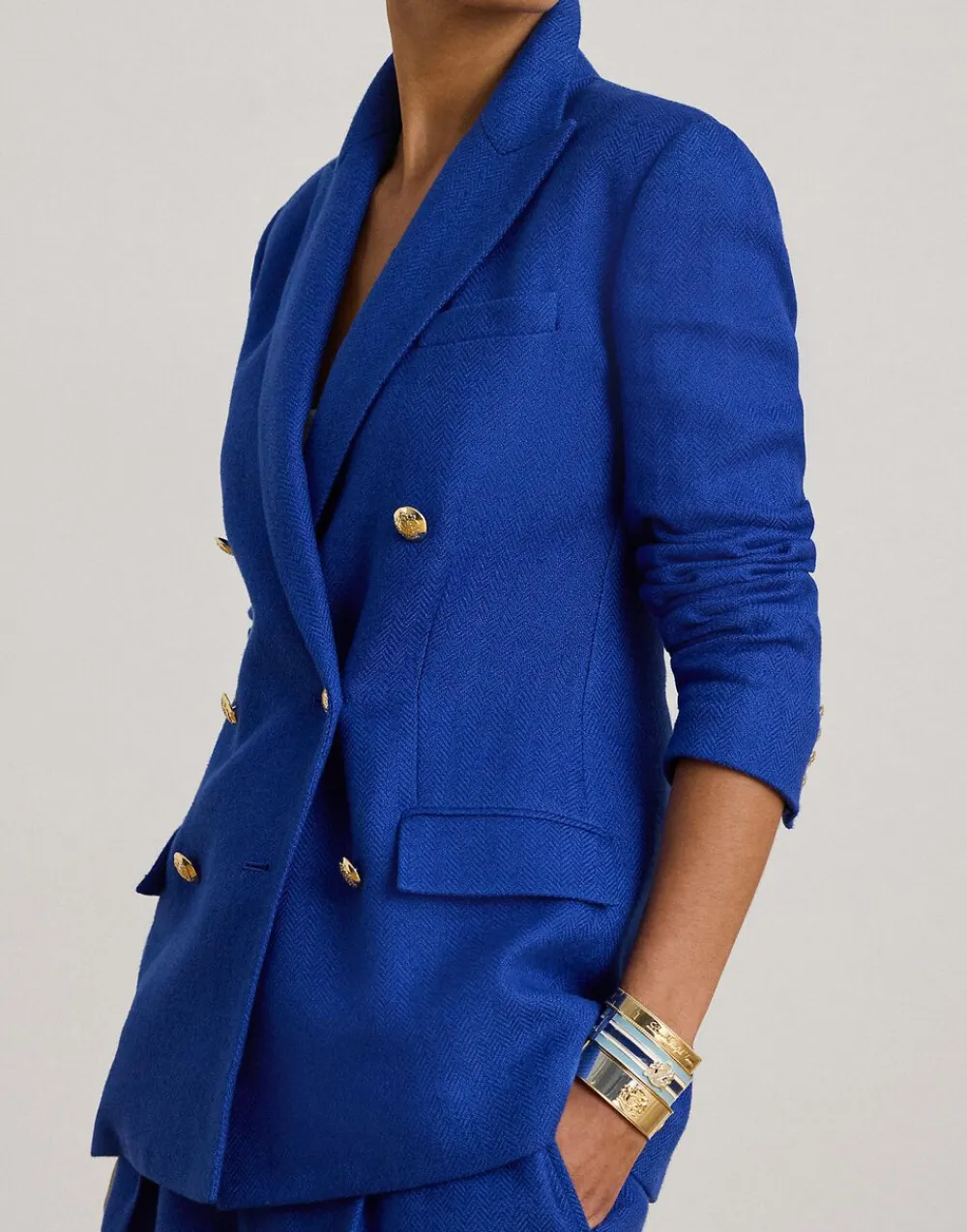 Lauren Ralph Lauren Double-Breasted Linen-Cotton Blazer Cruise royal Clearance