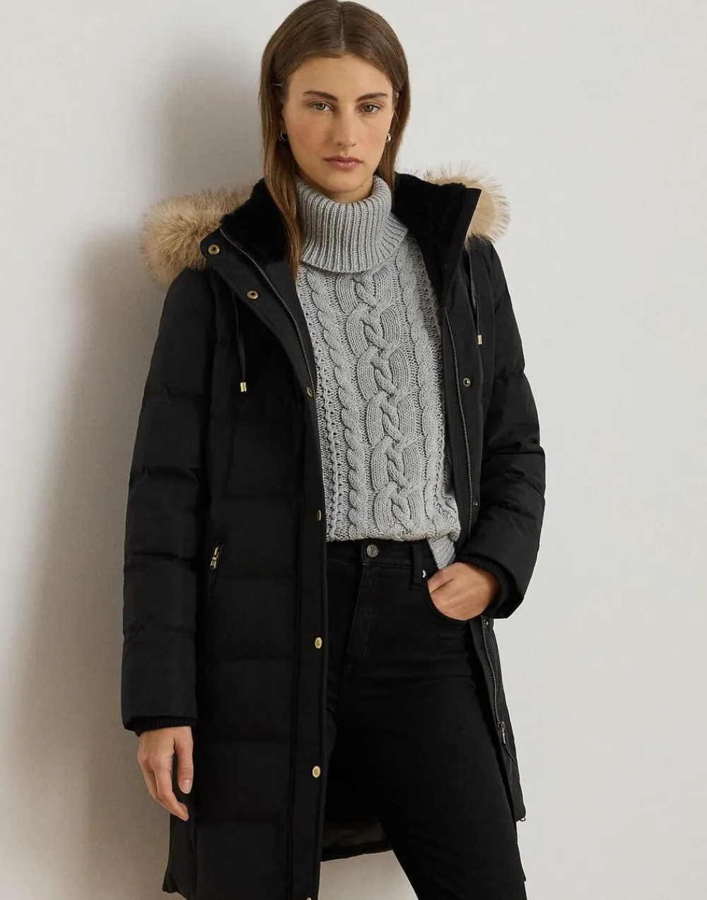 Dame Lauren Ralph Lauren Faux-Fur-Trim Hooded Down Coat