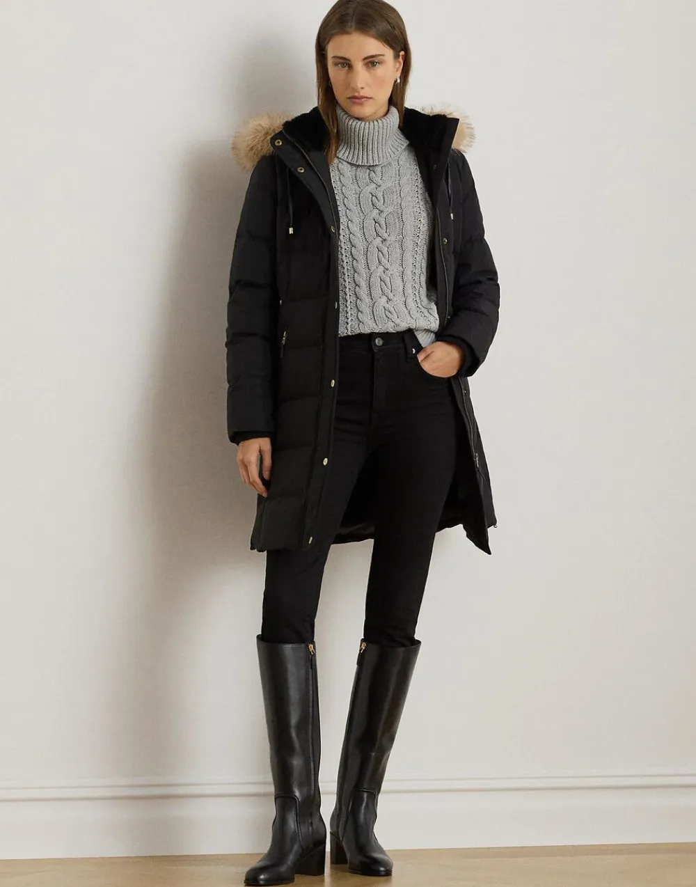 Dame Lauren Ralph Lauren Faux-Fur-Trim Hooded Down Coat