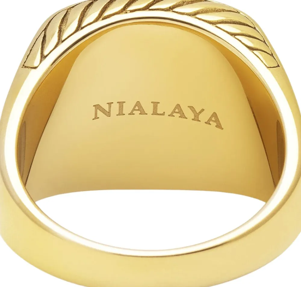 Nialaya Gentlemen's Gold Signet Ring with Brown Tiger Eye
