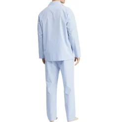 Polo Ralph Lauren Gingham Poplin Long Sleep Set Lyseblå Discount