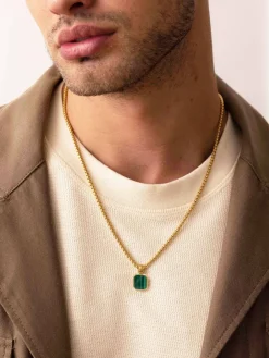 Nialaya Necklace with Square Malachite Pendant Gold Outlet