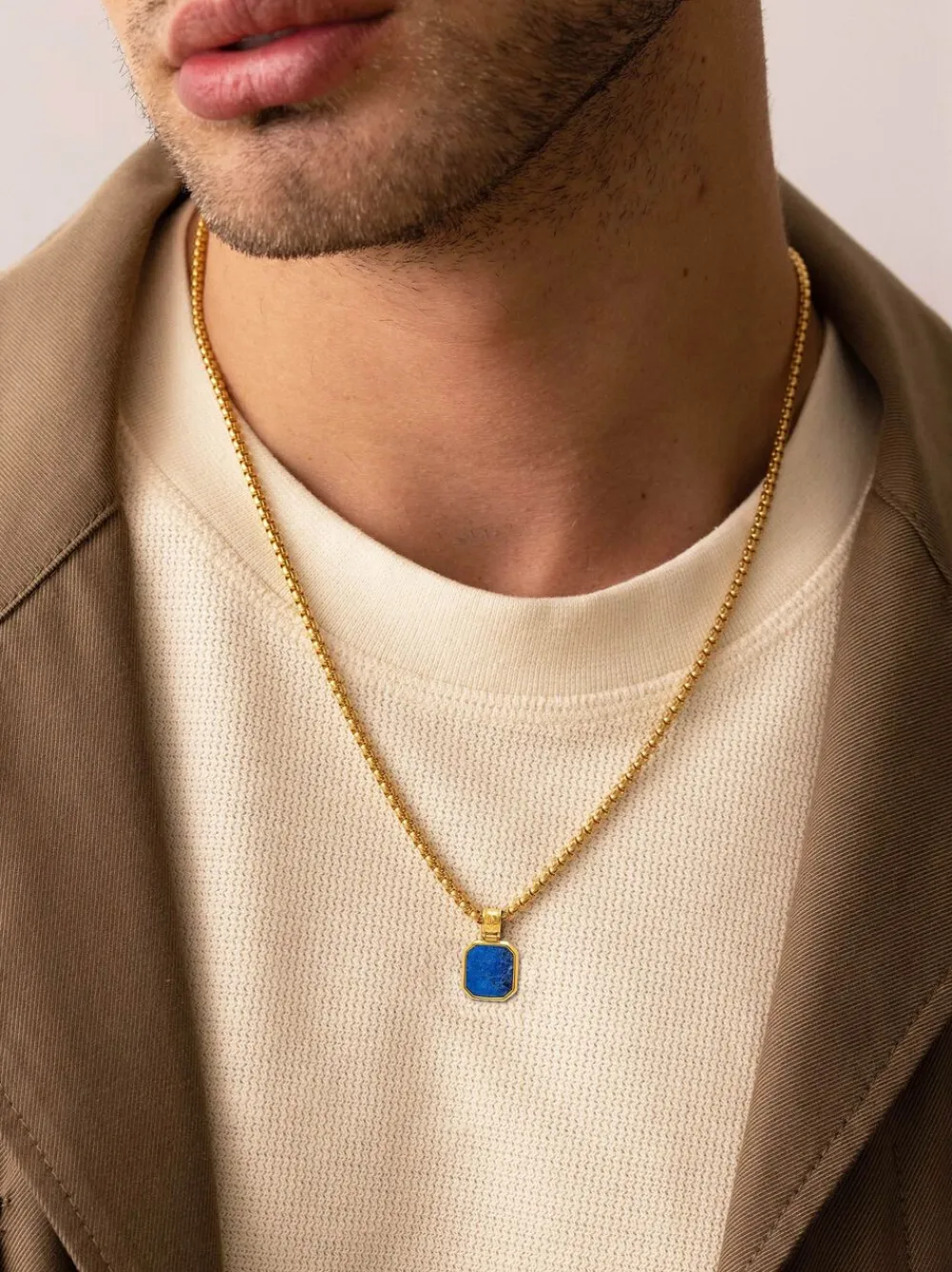 Nialaya Gold Necklace with Square Lapis Pendant Blue