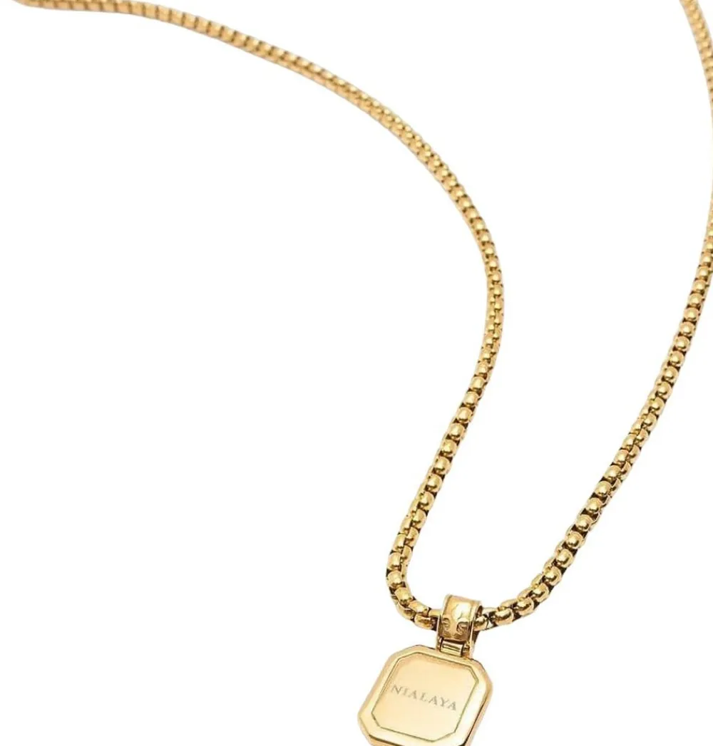 Nialaya Gold Necklace with Square Lapis Pendant Blue