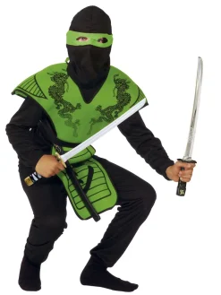 Green Ninja Stofbrynje. bluse, bukser, hætte og maske str. 140>RIO New