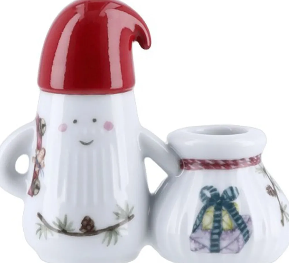 Kähler Hammershøi Christmas Nissefar lysestage H8. 5 hvid m. deko
