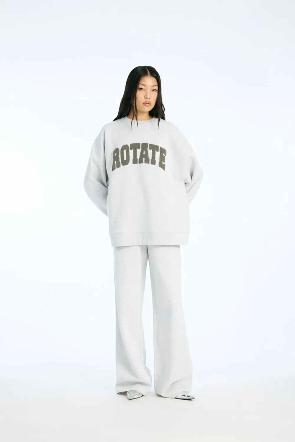 ROTATE Birger Christensen HEAVY SWEAT CREWNECK Light grey melange Online