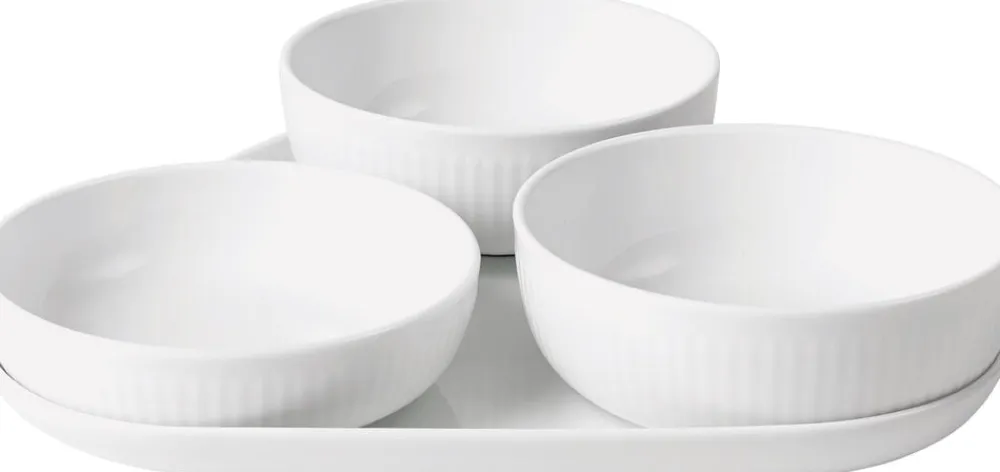 Royal Copenhagen Hvid Riflet Serveringssæt 4 dele