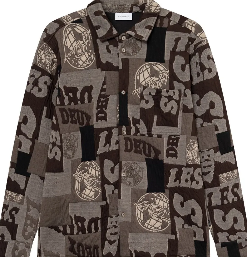 Les Deux Kaleb Patchwork Jacquard Overshirt Mountain grey brown Hot