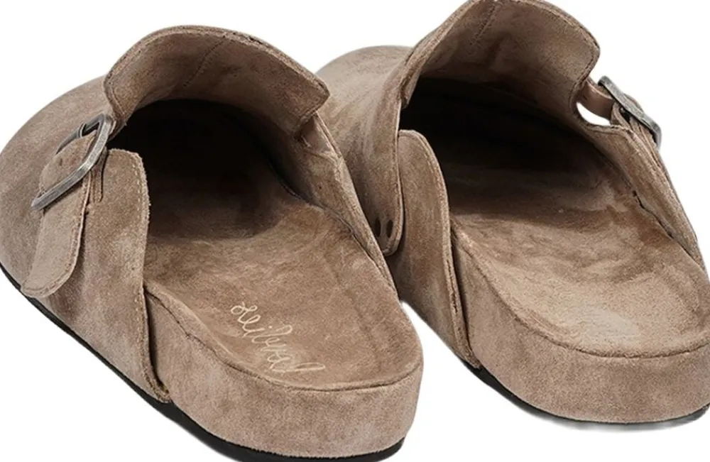 KAMAKURA - SILK COW SUEDE MULES WITH BUCKLE>Lovelies Clearance