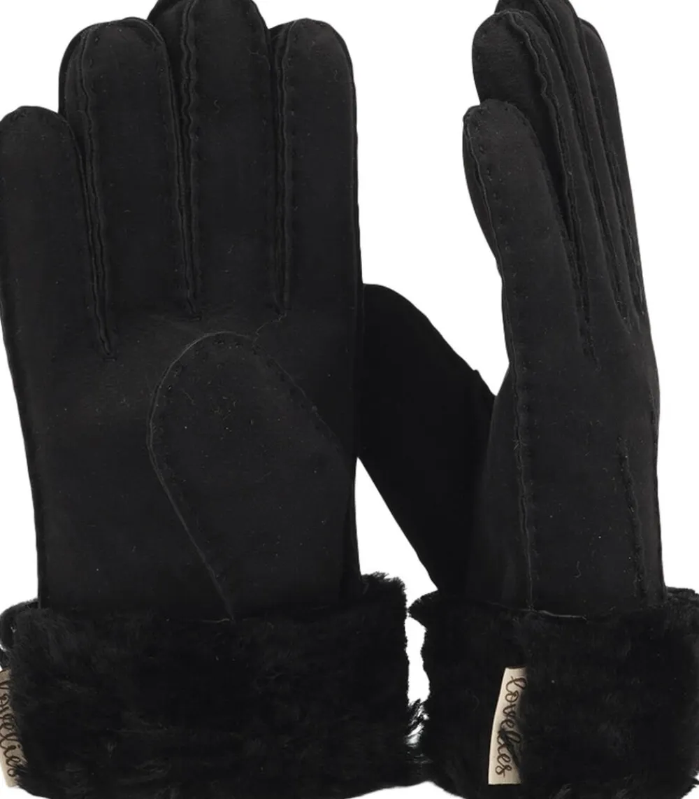 Lovelies KELLY - GLOWES - SHEEP SKIN WITH SHEARLING CUFF Black Clearance