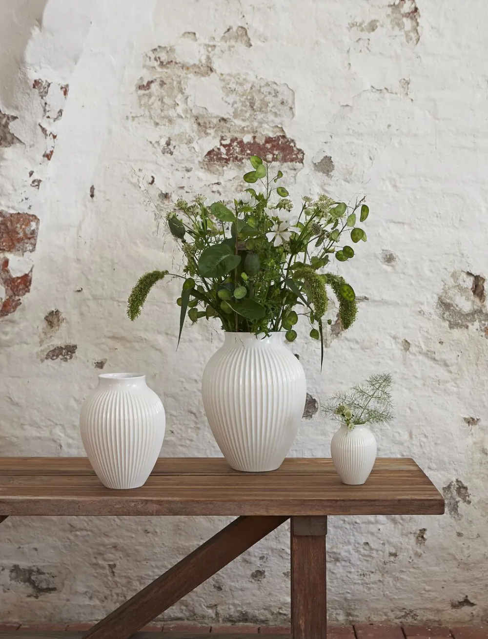 Knabstrup, vase, riller hvid, 27 cm>Knabstrup Keramik Outlet