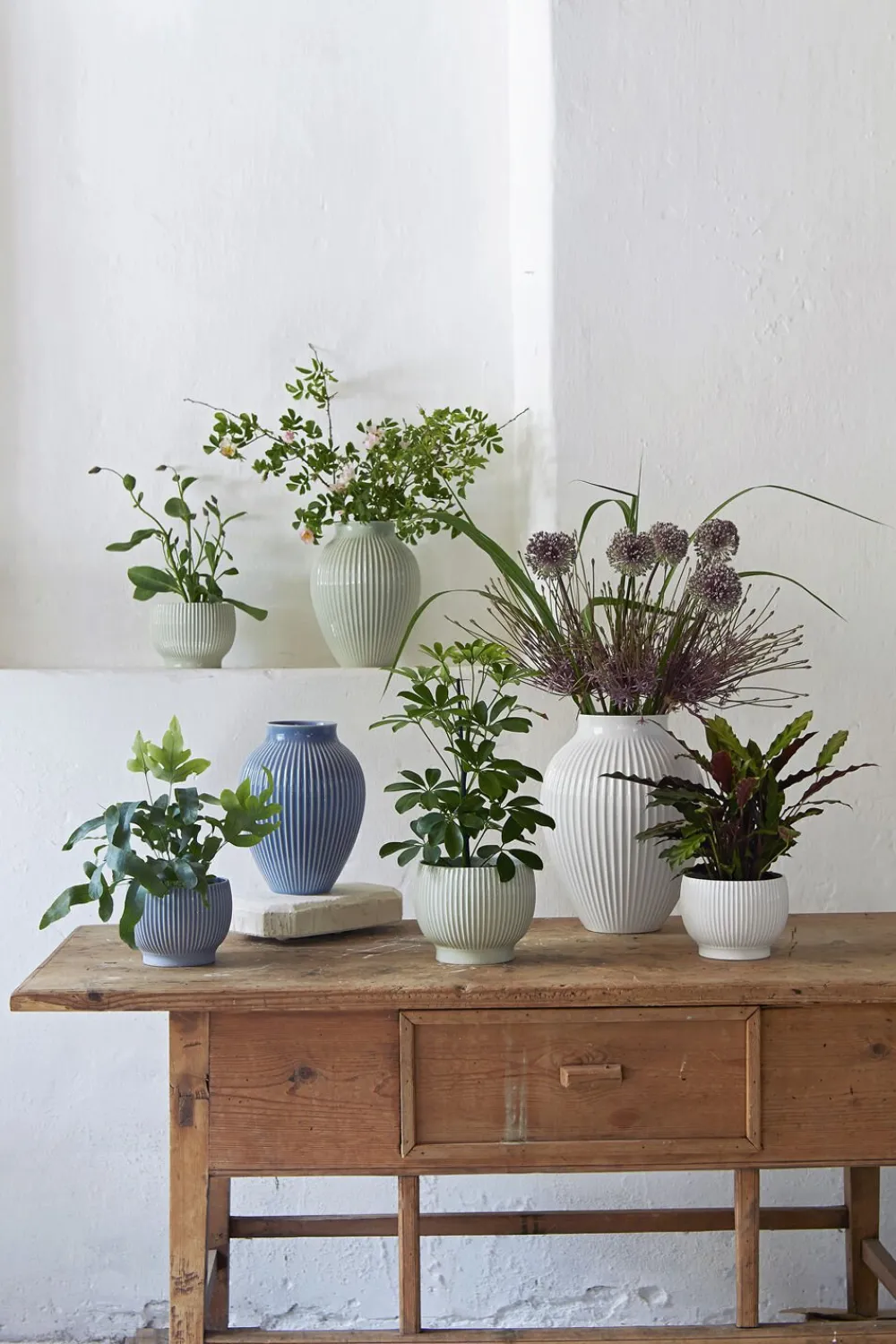 Knabstrup, vase, riller hvid, 20 cm>Knabstrup Keramik Outlet