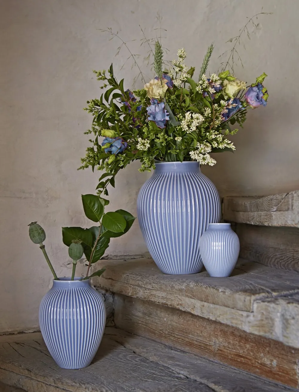 Knabstrup Keramik Knabstrup, vase, riller lavendelblå, 27 cm New