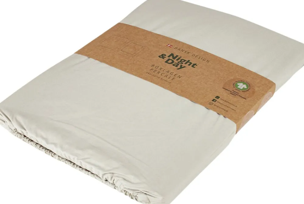Night & Day Økologisk boxlagen, percale - GOTS, Sand Outlet