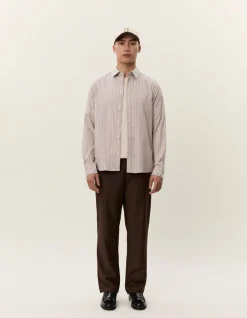 Les Deux Konrad Melange Striped Shirt Dark sand New
