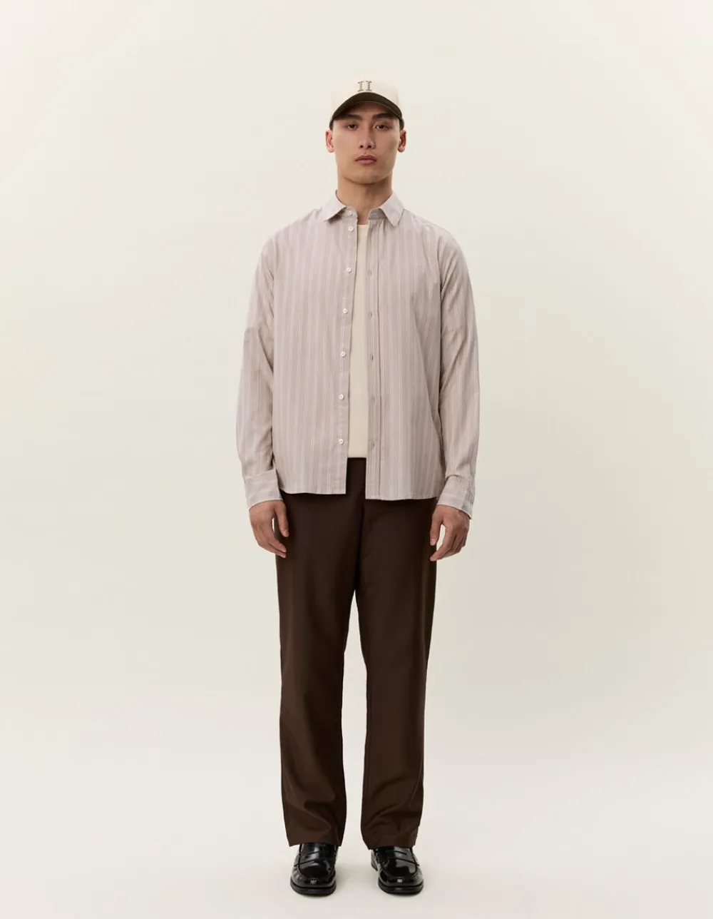 Les Deux Konrad Melange Striped Shirt Dark sand New