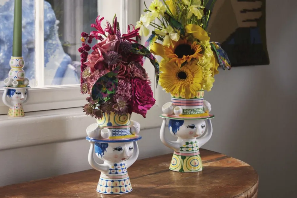 Lady with hat Vase H20. 5 cm blå>Bjørn Wiinblad Discount