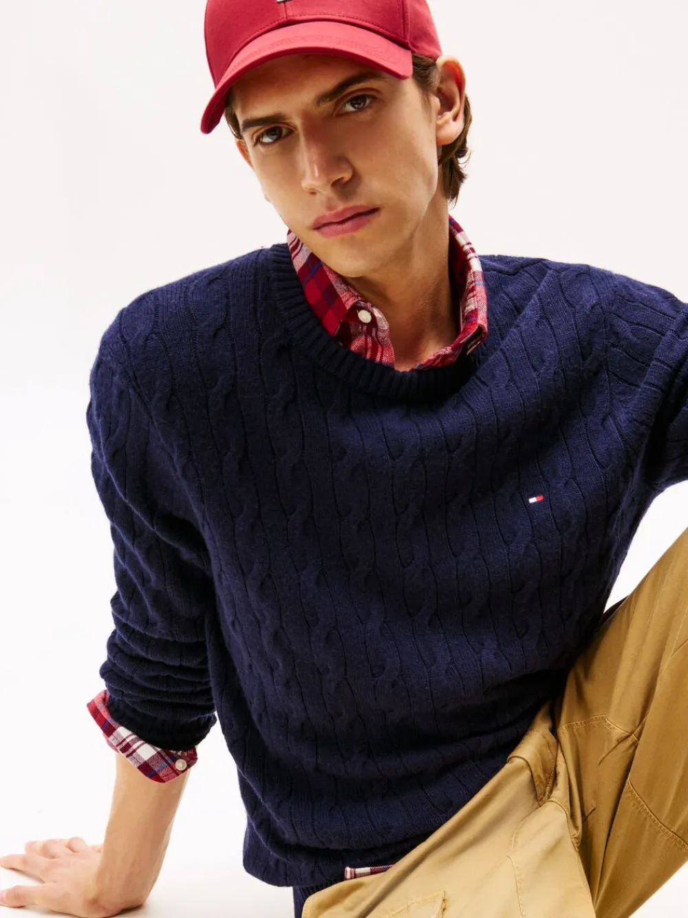 Tommy Hilfiger LAMBSWOOL BLEND CABLE CREW Desert sky Discount