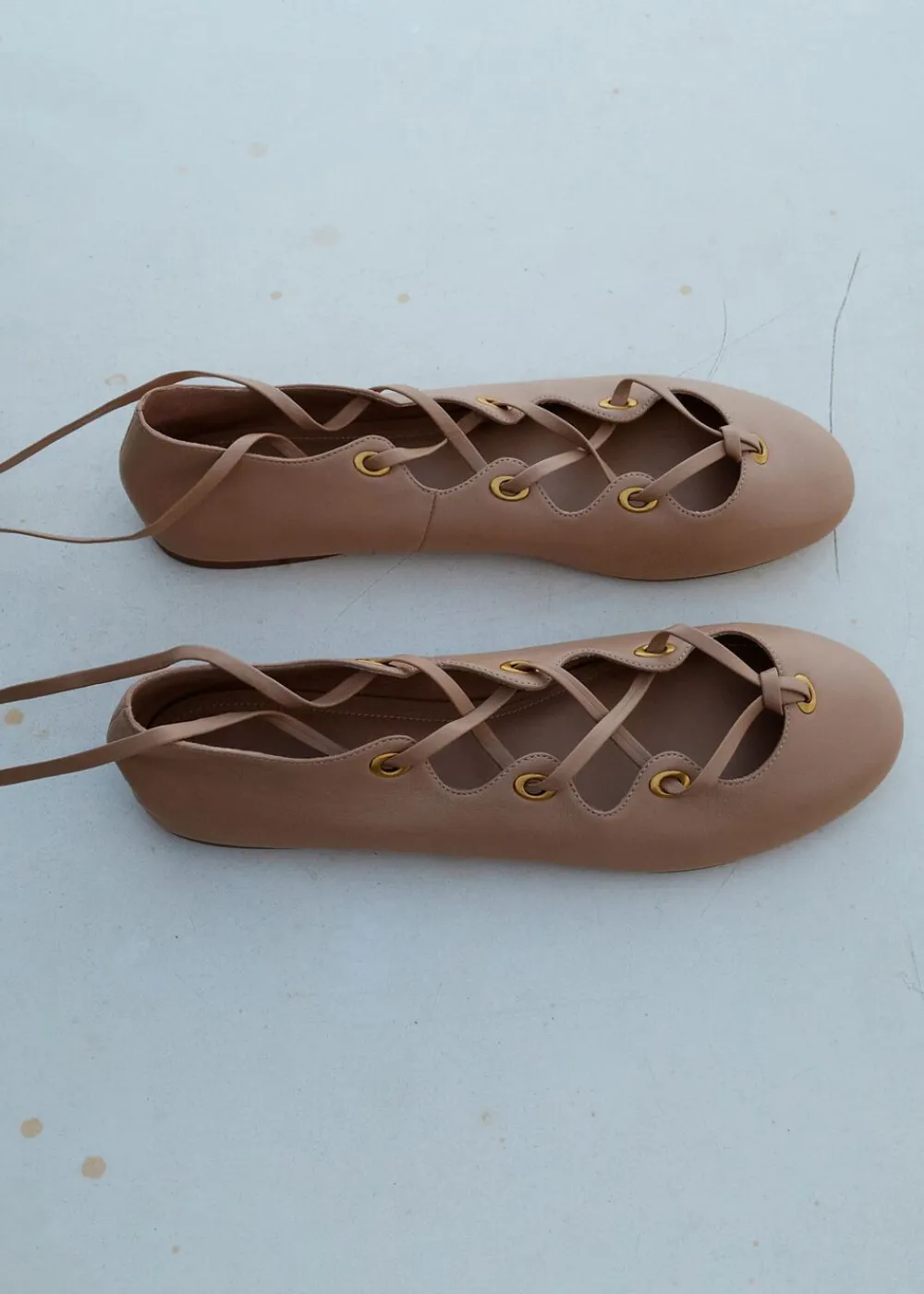MANGO Leather ballerina with crossed stra Lt-pastel pink Hot