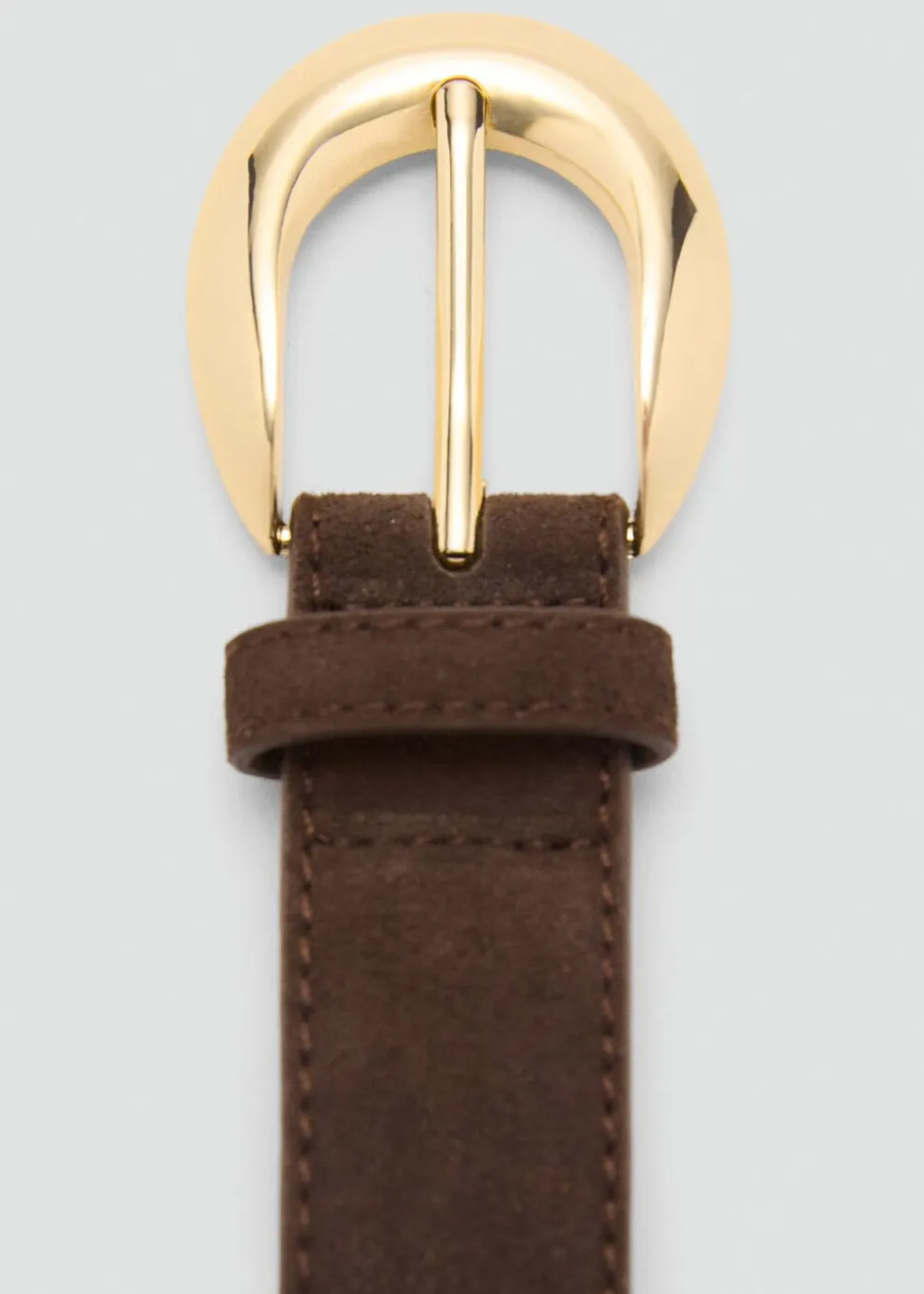 MANGO Leather belt with oval buckle Dark brown Outlet