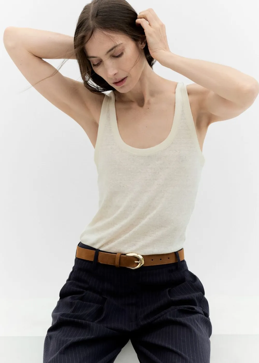 Leather belt with oval buckle>MANGO Sale