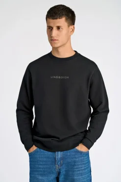 Lindbergh Logo chest print o-neck sweat Sort