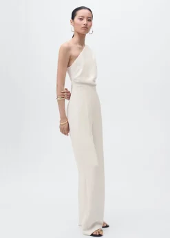 MANGO Long asymmetrical draped jumpsuit Natural white Hot