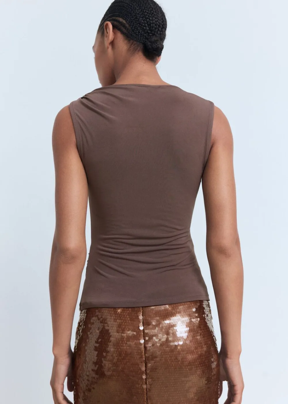MANGO Lurex knitted top with crossed back Lt pastel brown