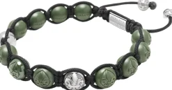 Men's Beaded Bracelet with Matte Green, Glossy Green Ceramic & Silver>Nialaya Online
