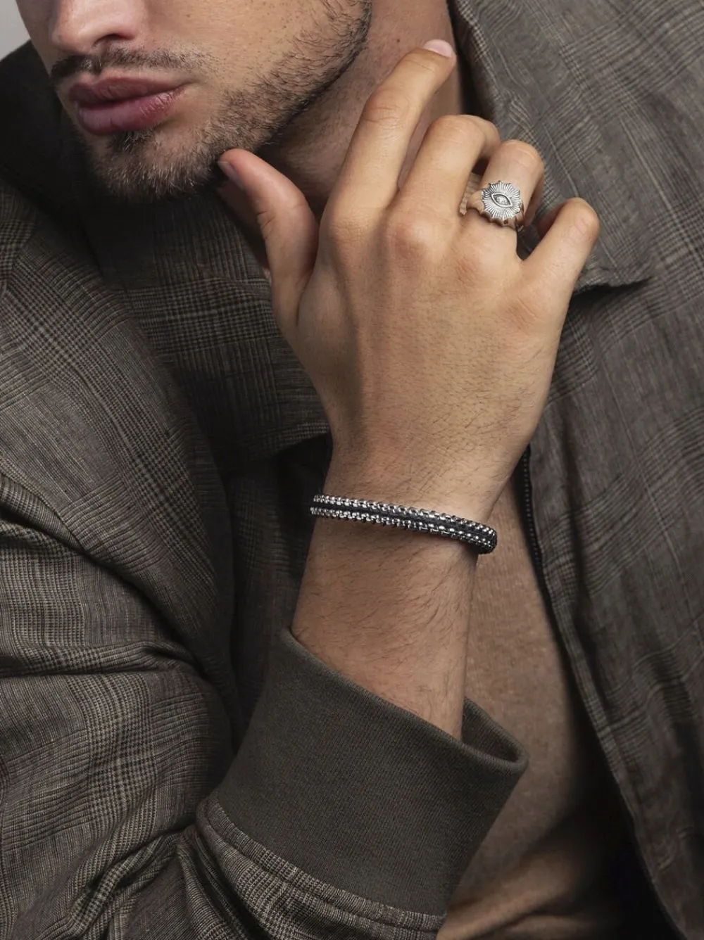 Nialaya Men's Black Woven 8mm Box Chain Bracelet in Silver Black / silver Discount