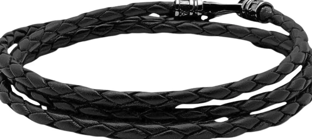 Men's Black Wrap Around Leather Bracelet>Nialaya New