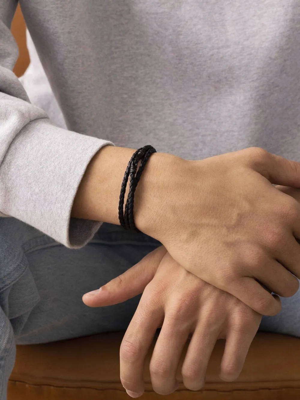 Men's Black Wrap Around Leather Bracelet>Nialaya New