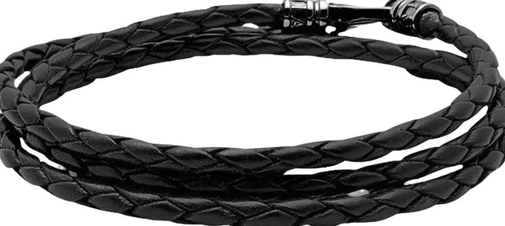 Men's Black Wrap Around Leather Bracelet>Nialaya New